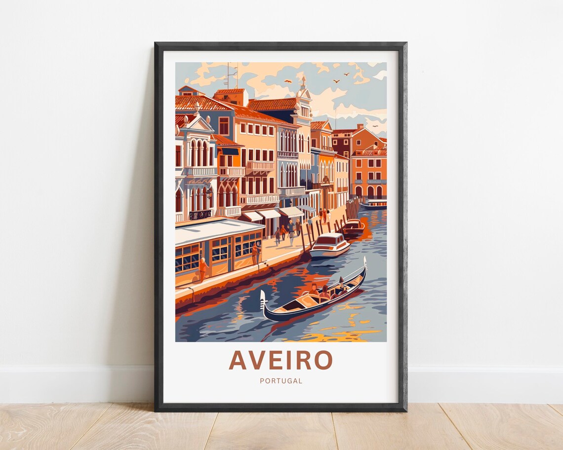Aveiro Portugal Sunset Canal Gondolier Ride Retro Travel Poster