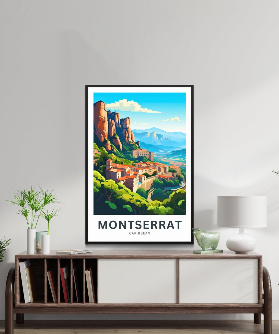 Montserrat Caribbean Mountain Town Green Valley Cliffs Travel Poster - Image 2