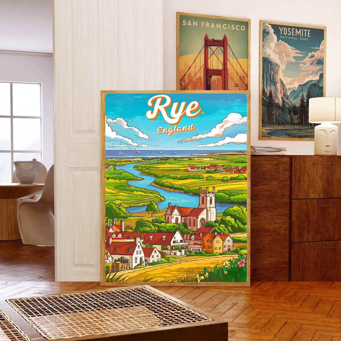 Rye England Vintage Travel Poster Riverside Church Village Countryside - Image 5
