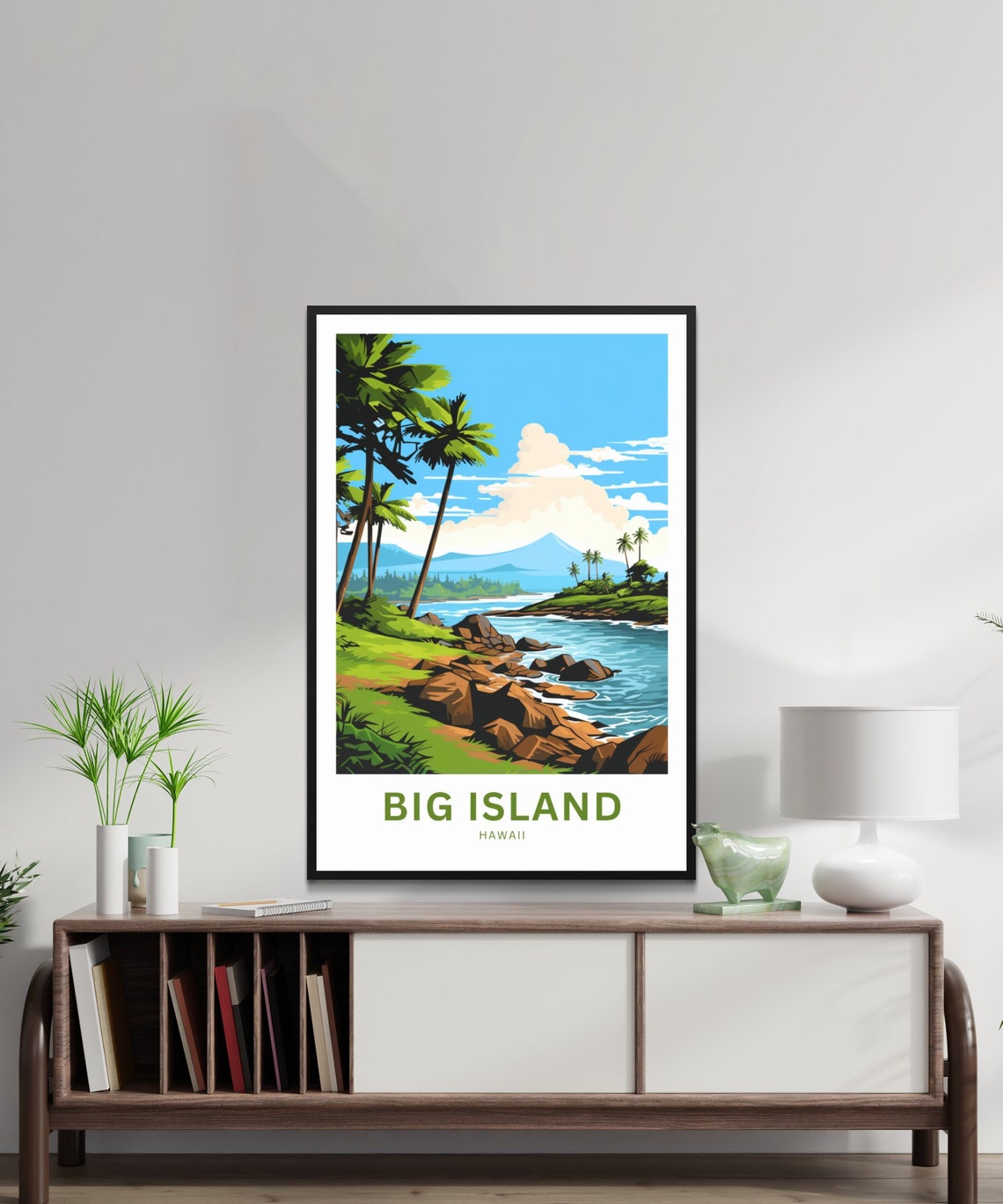 Big Island Hawaii Rocky Shore Palms Coastal Scene Travel Poster - Image 2