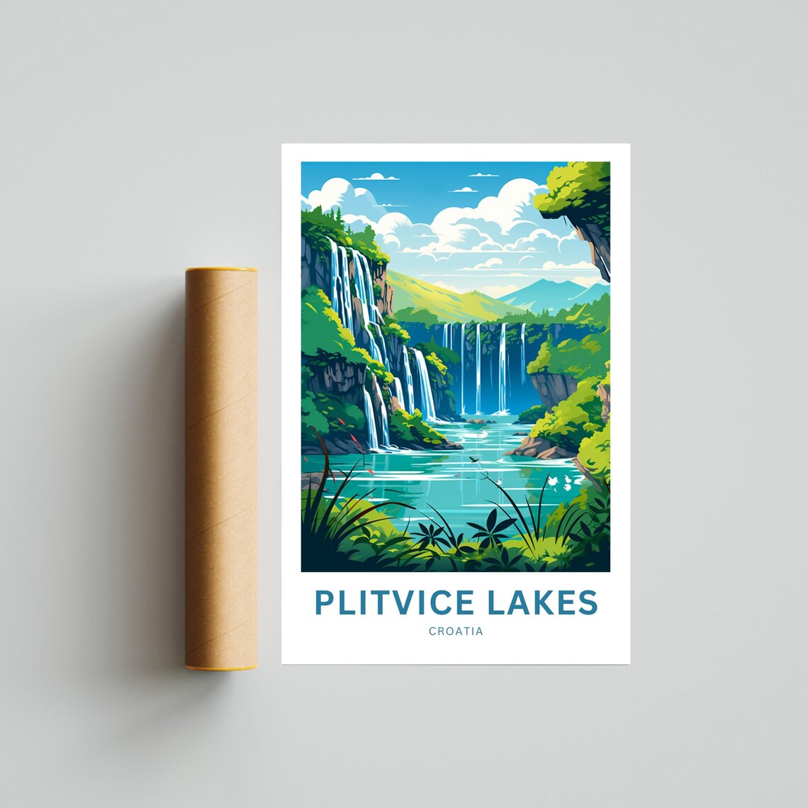 Plitvice Lakes Croatia Waterfall Gorge Emerald Forest Travel Poster - Image 4