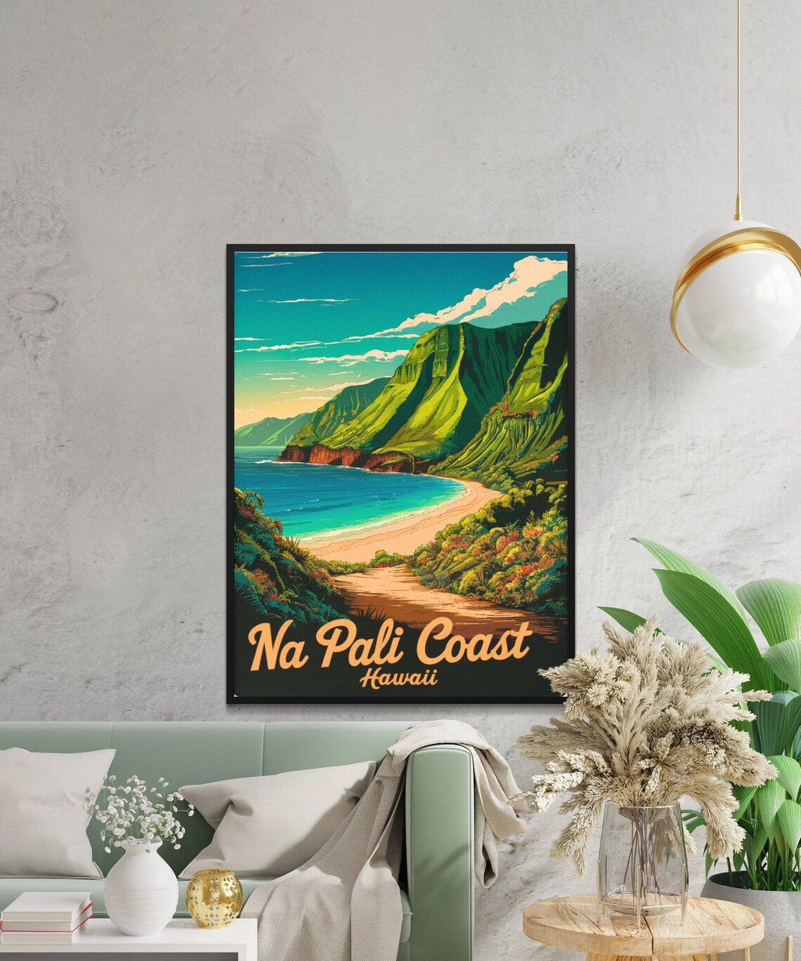 Na Pali Coast Hawaii Sea Cliffs Jungle Cove Vintage Travel Poster - Image 2