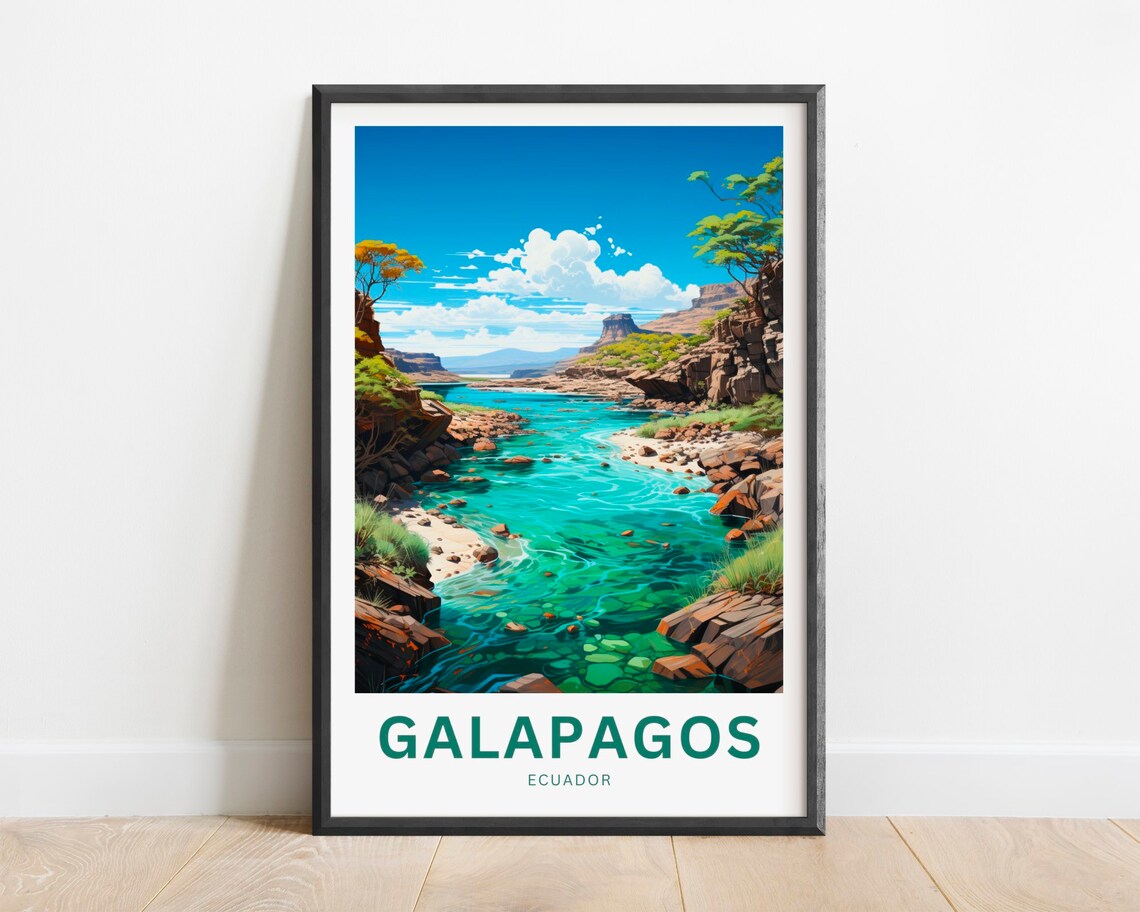 Galapagos Ecuador Turquoise Cove Volcanic Coast Travel Poster