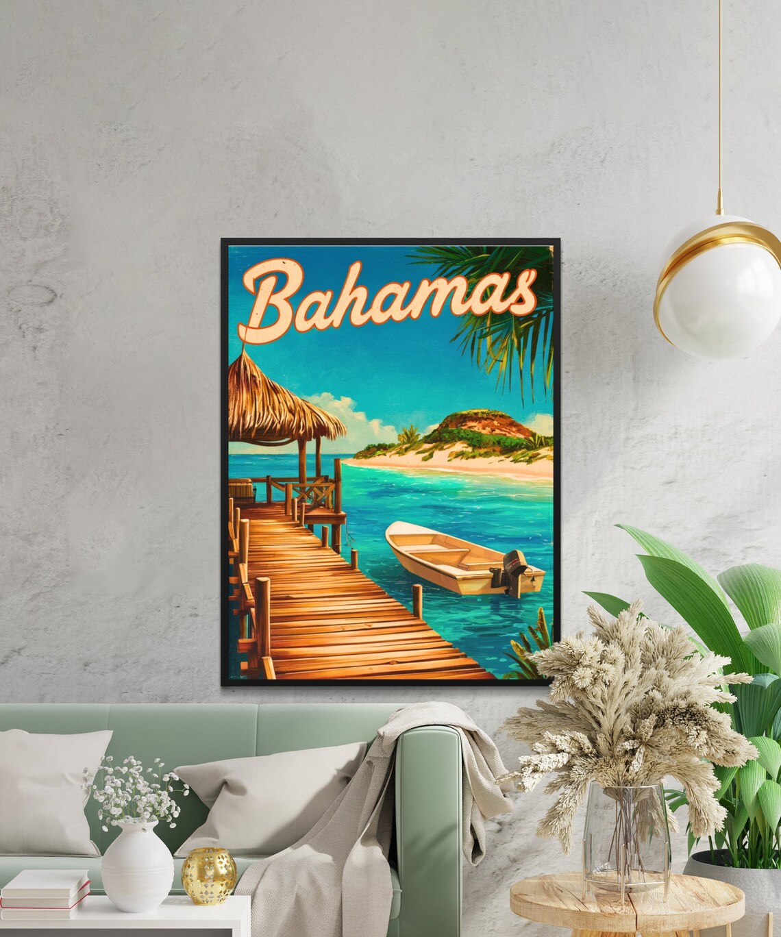 Bahamas Wooden Pier Island Beach Vintage Travel Style Poster - Image 2