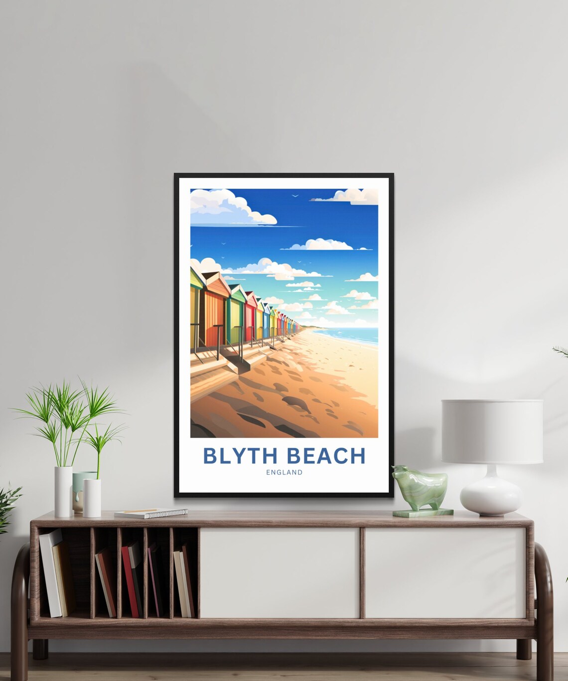 Blyth Beach Colorful Beach Huts England Seaside Travel Art Poster - Image 3