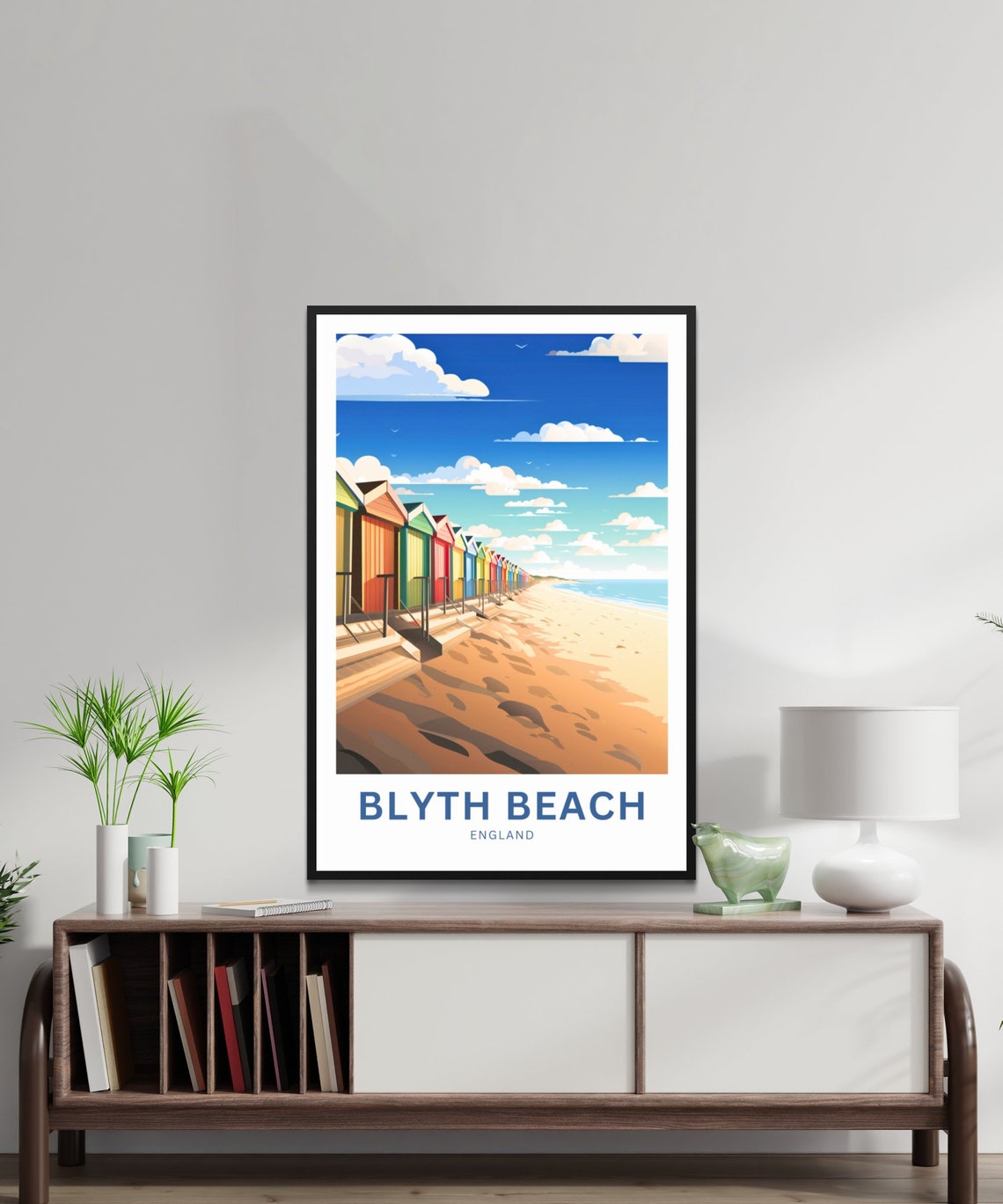 Blyth Beach England Rainbow Beach Huts Sandy Shore Summer Art Poster - Image 3