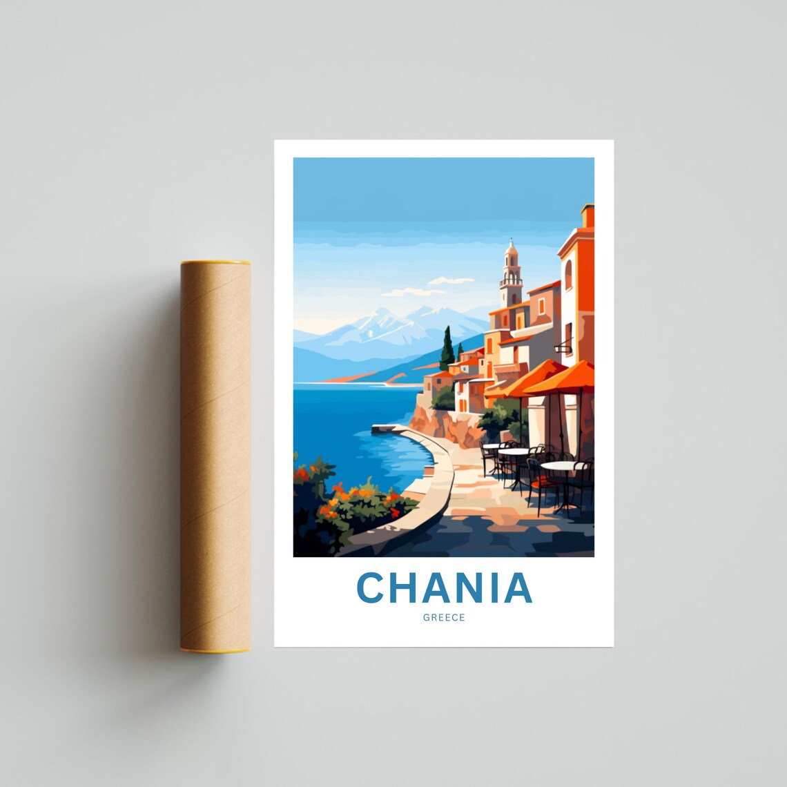 Chania Greece Old Harbor Promenade Waterfront Scene Travel Poster - Image 4