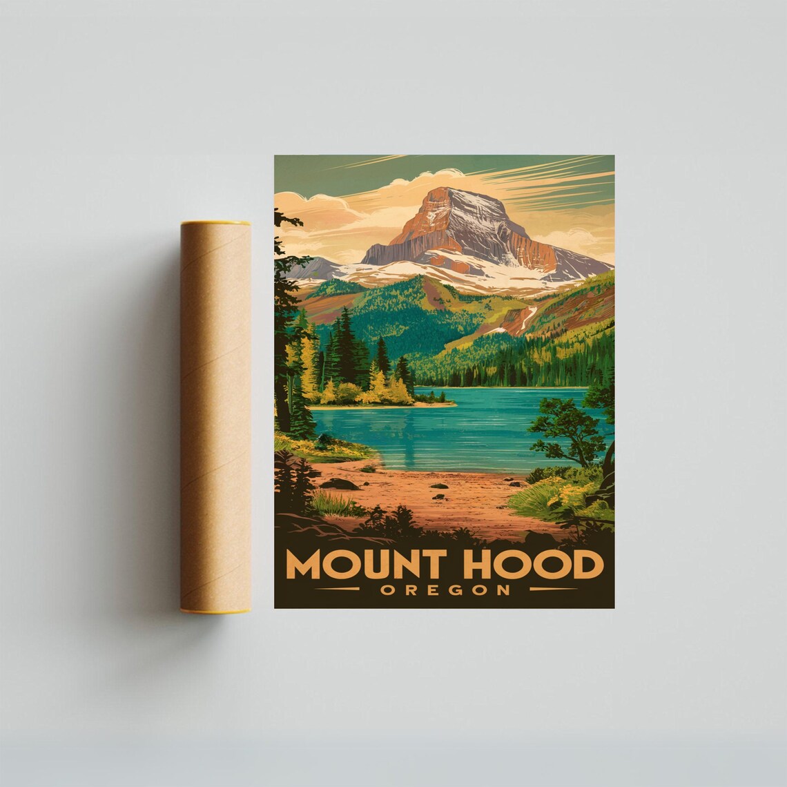 Mount Hood Oregon Vintage Travel Poster Turquoise Lake Peak Scenic - Image 3