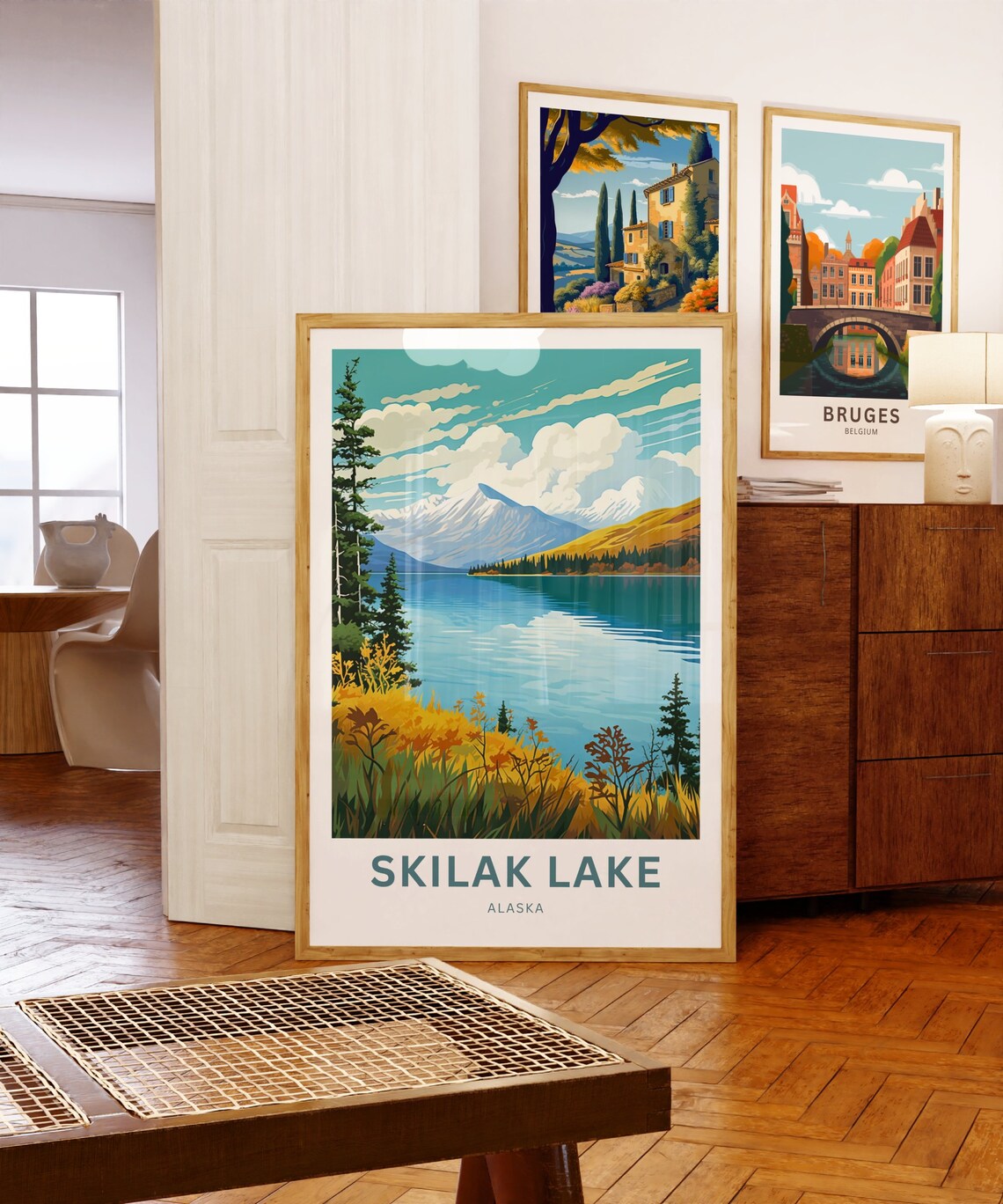 Personalized Skilak Lake Alaska Autumn Shore Snowy Peak Poster - Image 5