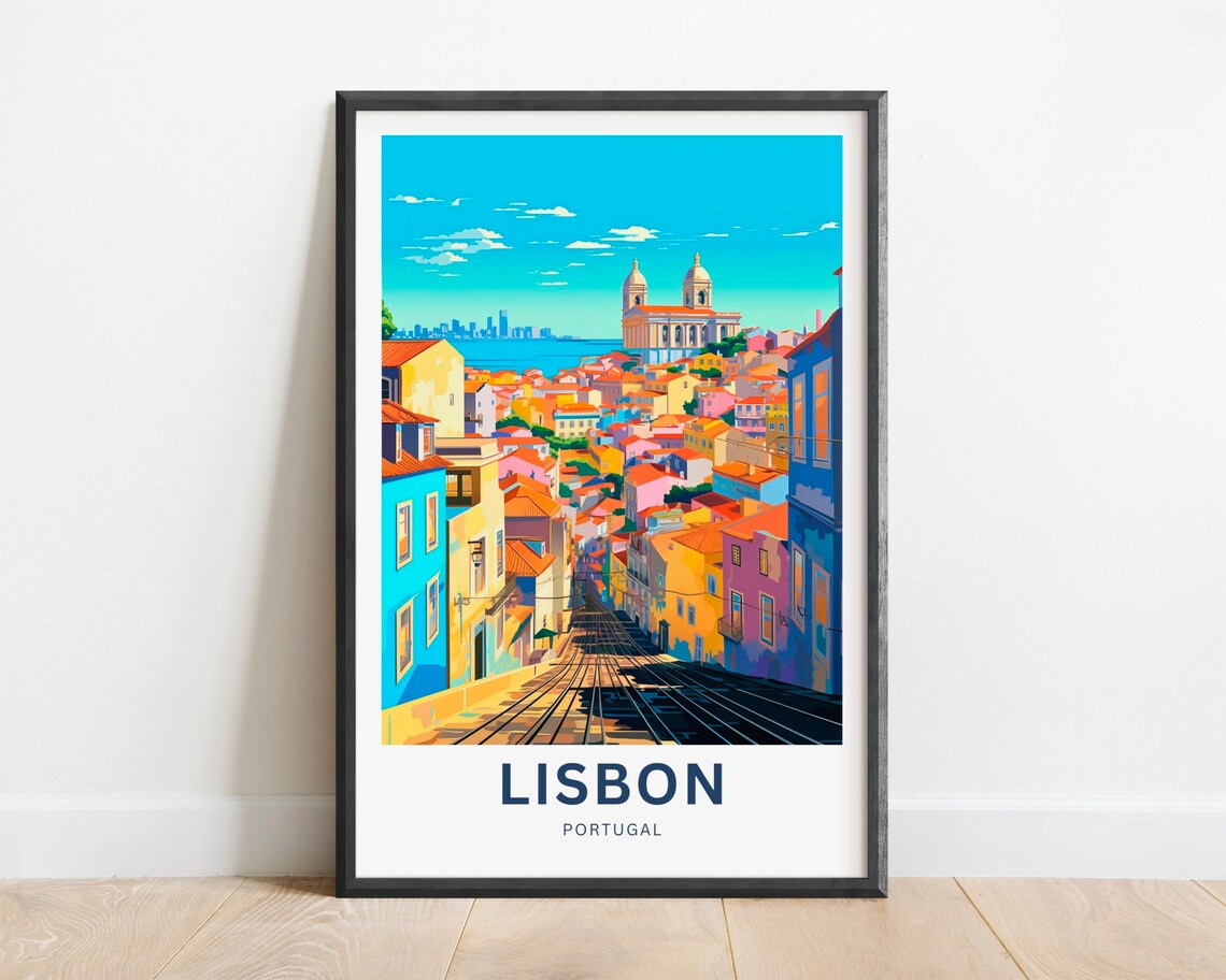 Lisbon Portugal Colorful Hillside Tram Street Cityscape Poster
