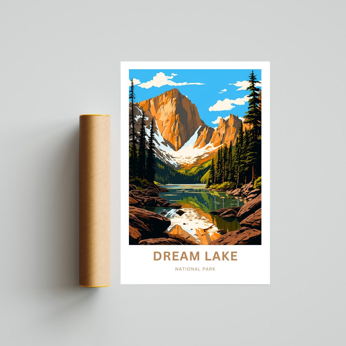 Personalized Dream Lake National Park Sunset Reflection Travel Poster - Image 4