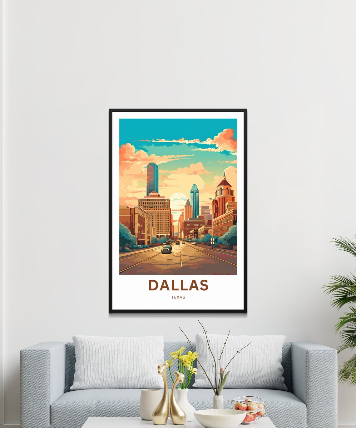 Dallas Texas Skyline Sunset Street Vintage Style Travel Poster - Image 3
