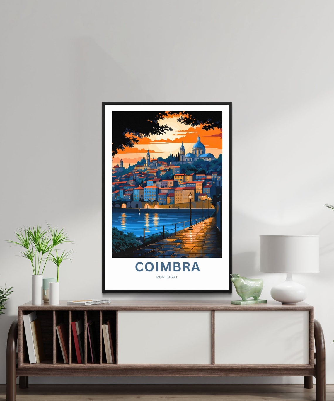 Coimbra Portugal Riverside Sunset Promenade Evening Travel Poster - Image 2