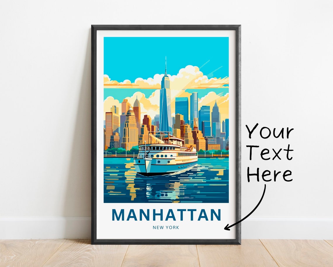 Personalized Manhattan New York Ferry Harbor Skyline Scene Poster