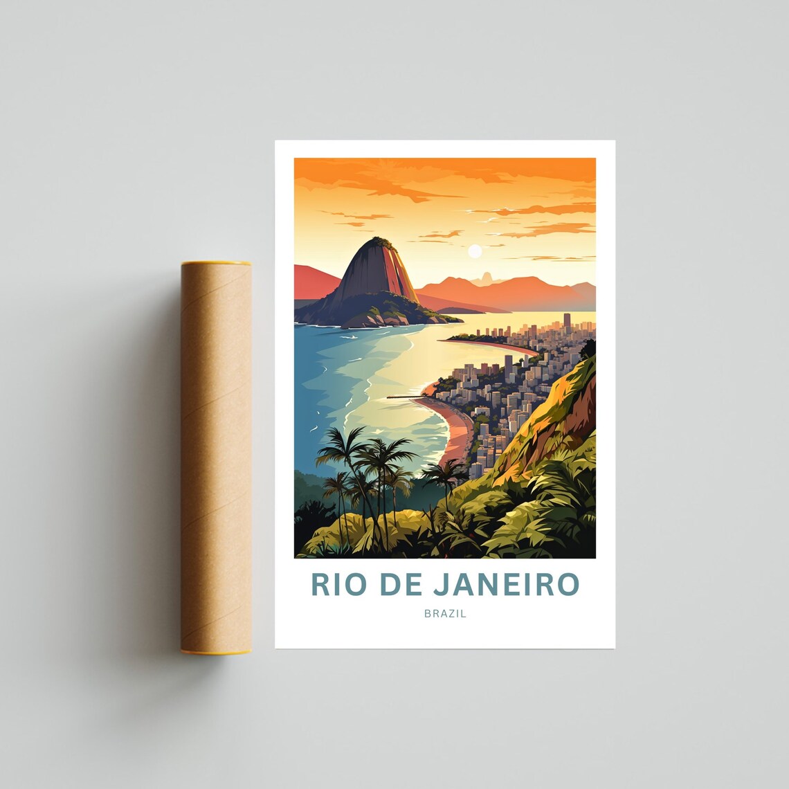 Rio De Janeiro Brazil Sunset Over Sugarloaf And Bay City Travel Poster - Image 4