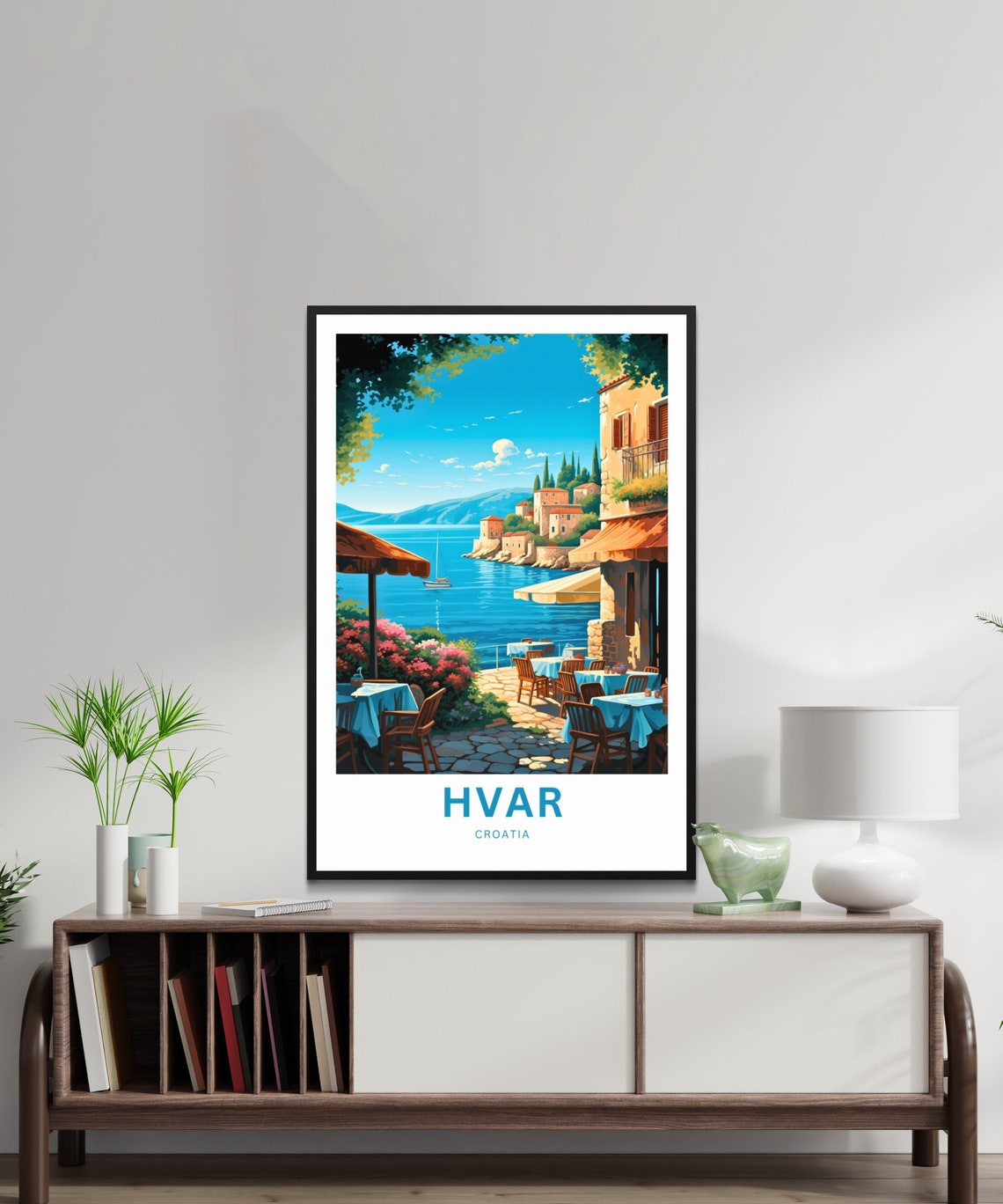 Hvar Croatia Sunny Seaside Cafe Terrace Harbor View Travel Poster - Image 2