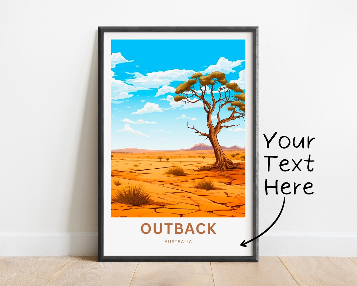 Australia Outback Lone Tree Red Desert Personalized Travel Poster Art