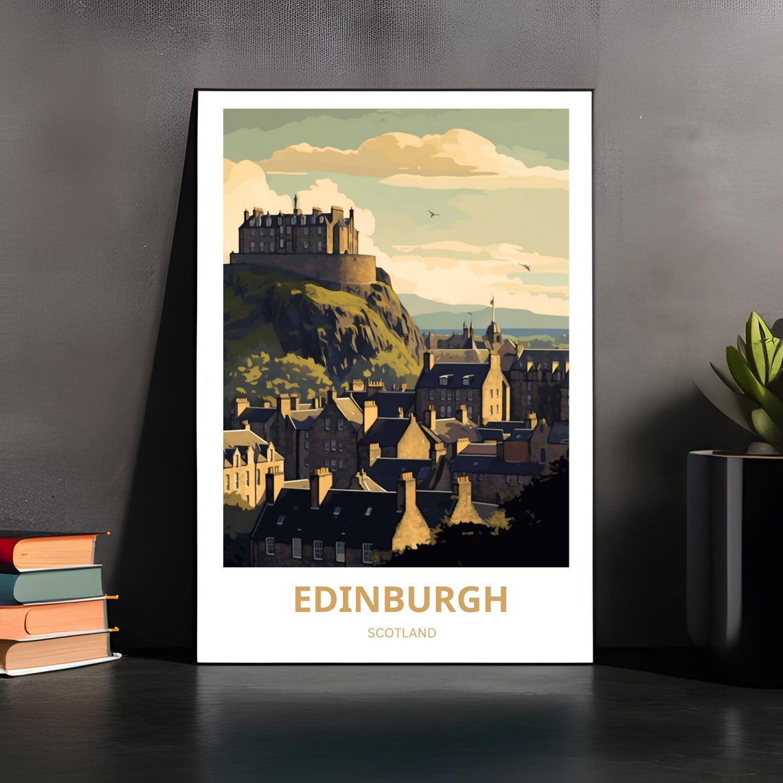 Edinburgh Scotland Travel Poster Castle Rock Old Town Rooftops View - Image 4
