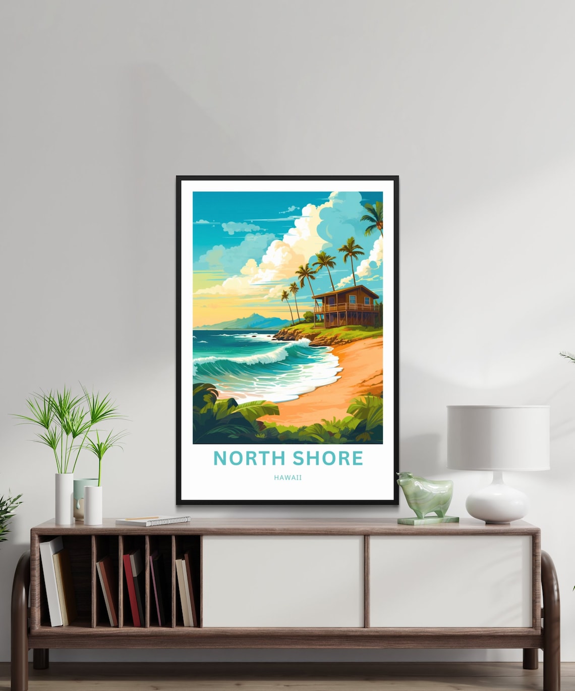 North Shore Hawaii Surf Beach House Ocean Waves Scenic Travel Poster - Image 2