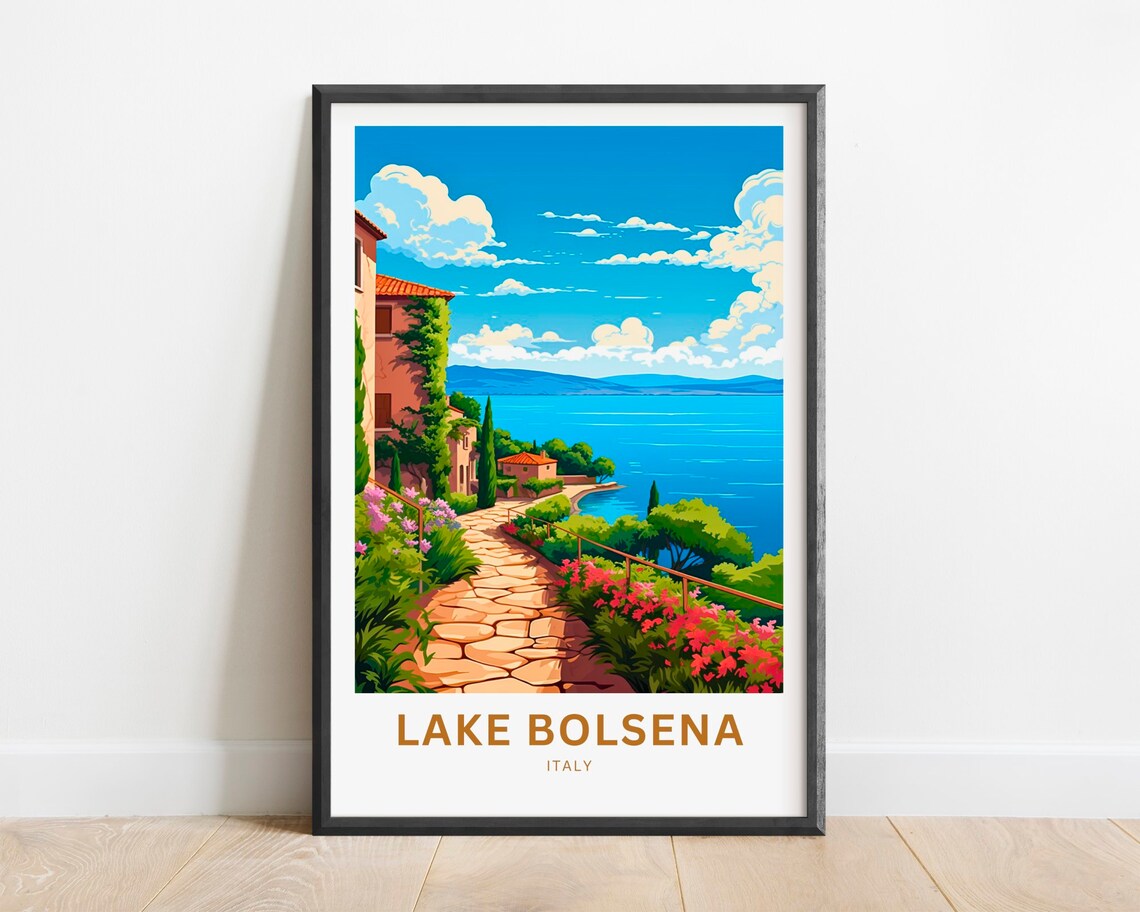 Lake Bolsena Italy Stone Path Villas and Cypress Travel Poster
