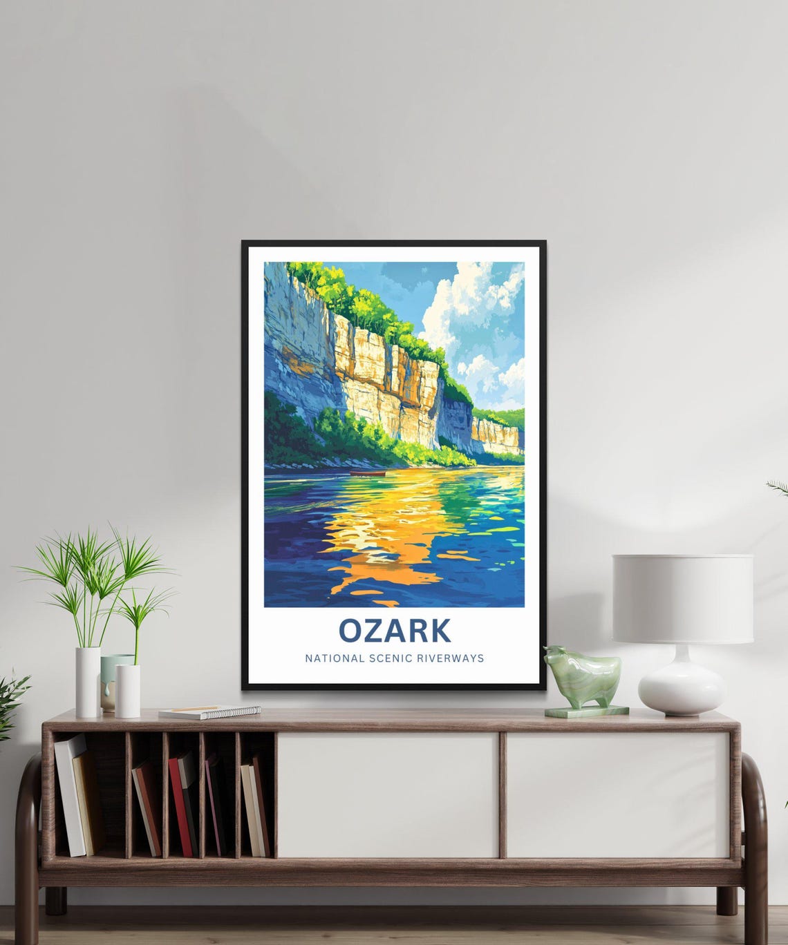 Ozark National Scenic Riverways Poster with Cliff Reflections and Boat - Image 4