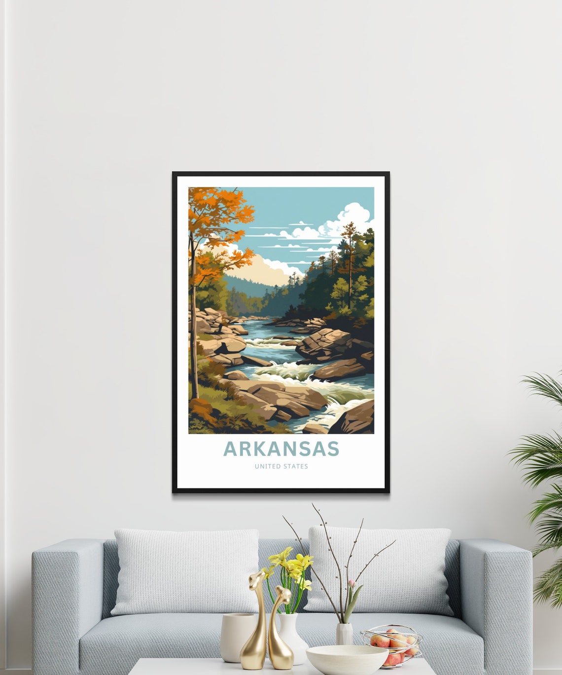 Arkansas United States Autumn River Through Rocky Forest Poster - Image 3
