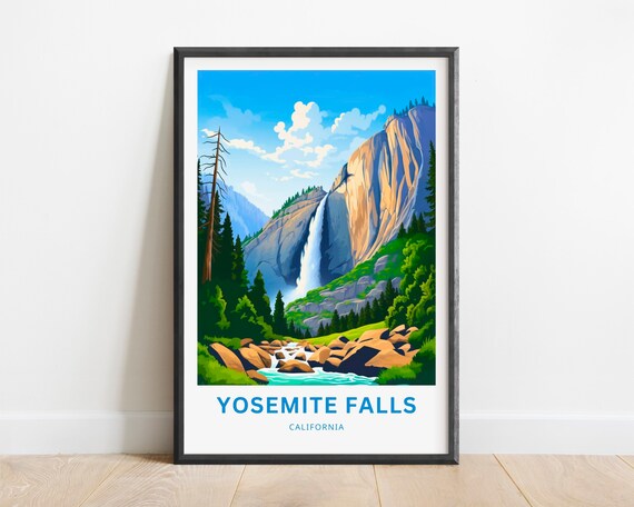Yosemite Falls California Granite Cliff Waterfall Travel Poster