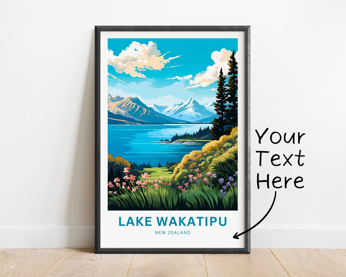 Lake Wakatipu New Zealand Meadow Vista with Wildflowers Poster