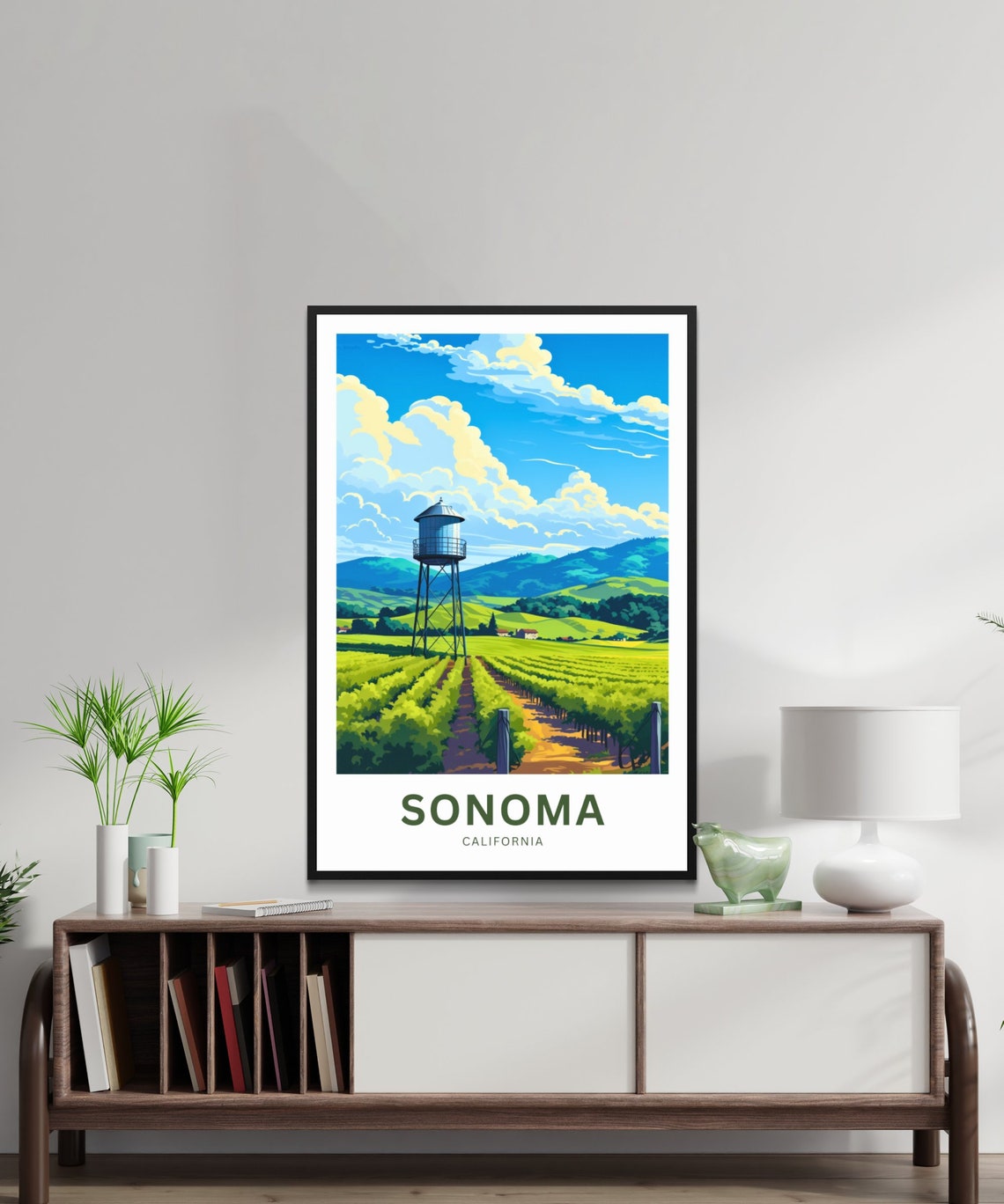 Sonoma California Vineyard Water Tower Sunny View Travel Poster - Image 2