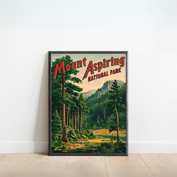Mount Aspiring National Park Vintage Pine Forest View Poster
