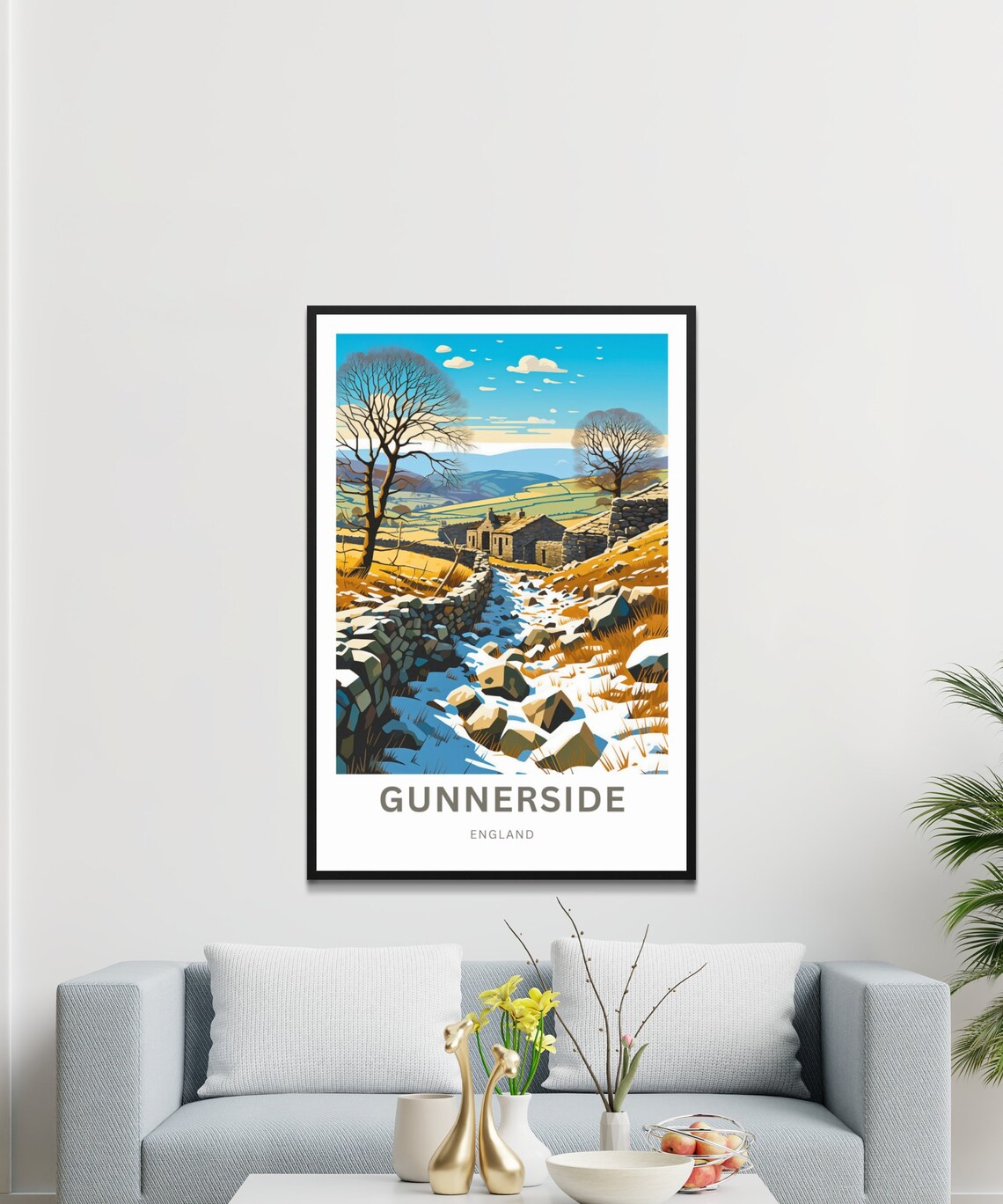 Gunnerside England Snowy Moorland Stone Farmhouse Art Poster - Image 4