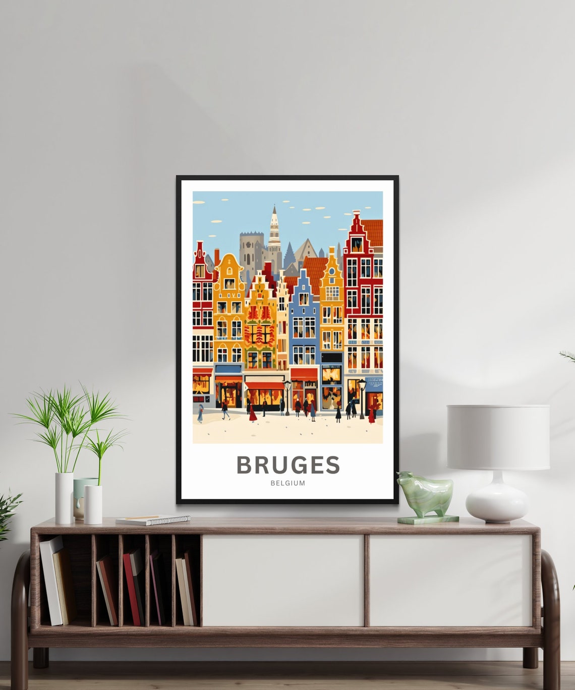 Personalized Bruges Belgium Belfry Snow Custom Vintage Travel Poster - Image 2
