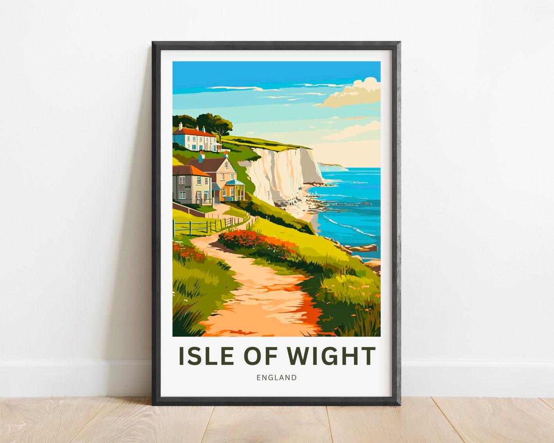 Isle of Wight England Hillside Cottages Sea Cliffs View Poster