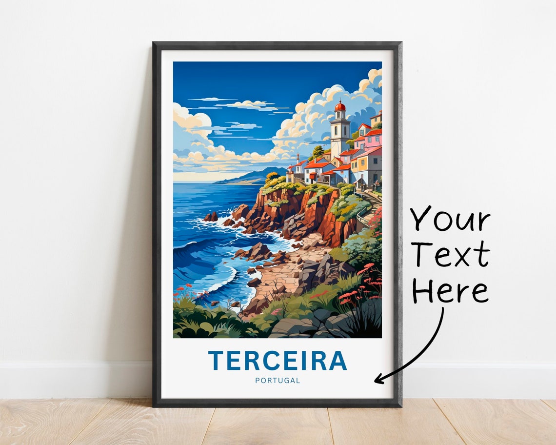 Terceira Island Portugal Coastal Cliffs Village Travel Poster