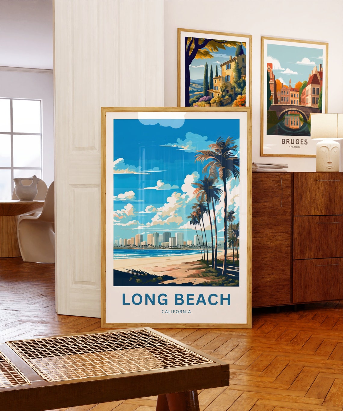 Long Beach California Palm Trees Oceanfront Skyline View Poster - Image 5