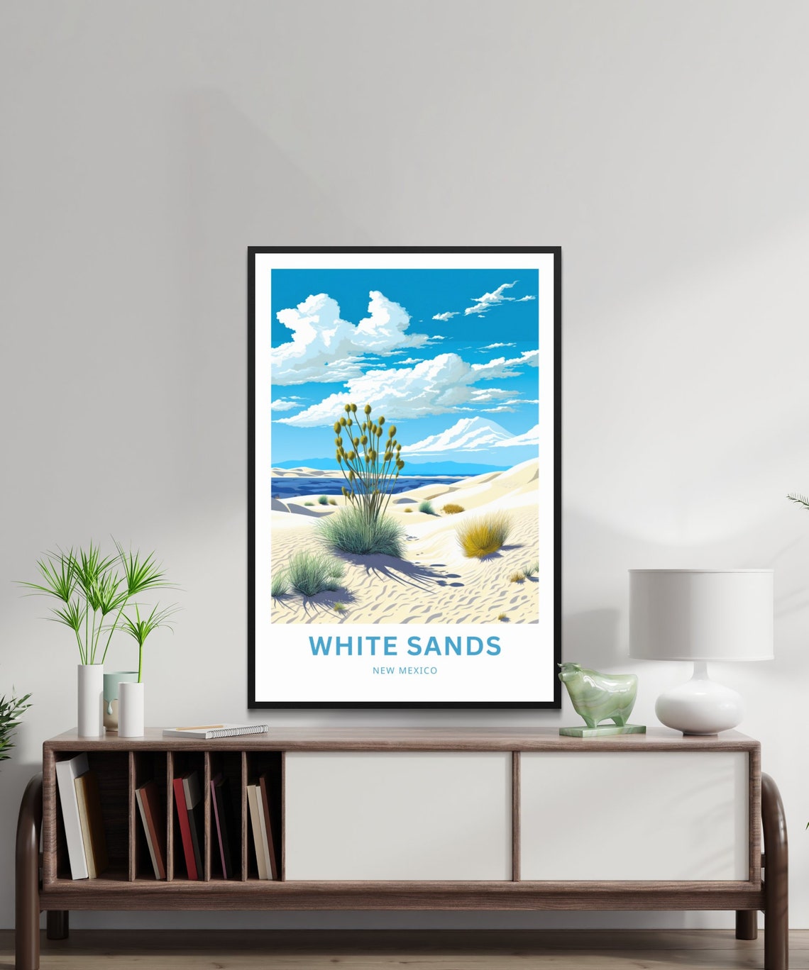 White Sands New Mexico Grass Tuft Rippled Dune Crest Cloud Sky Poster - Image 2