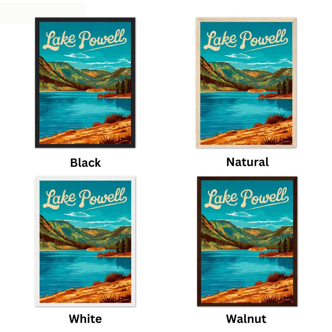Lake Powell Vintage Turquoise Lake Mountain Travel Art Poster - Image 2