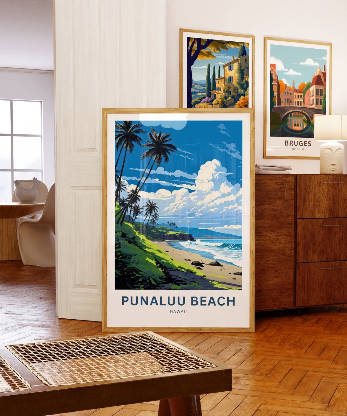 Punaluu Beach Hawaii Palm Trees Volcanic Coast Travel Poster - Image 5