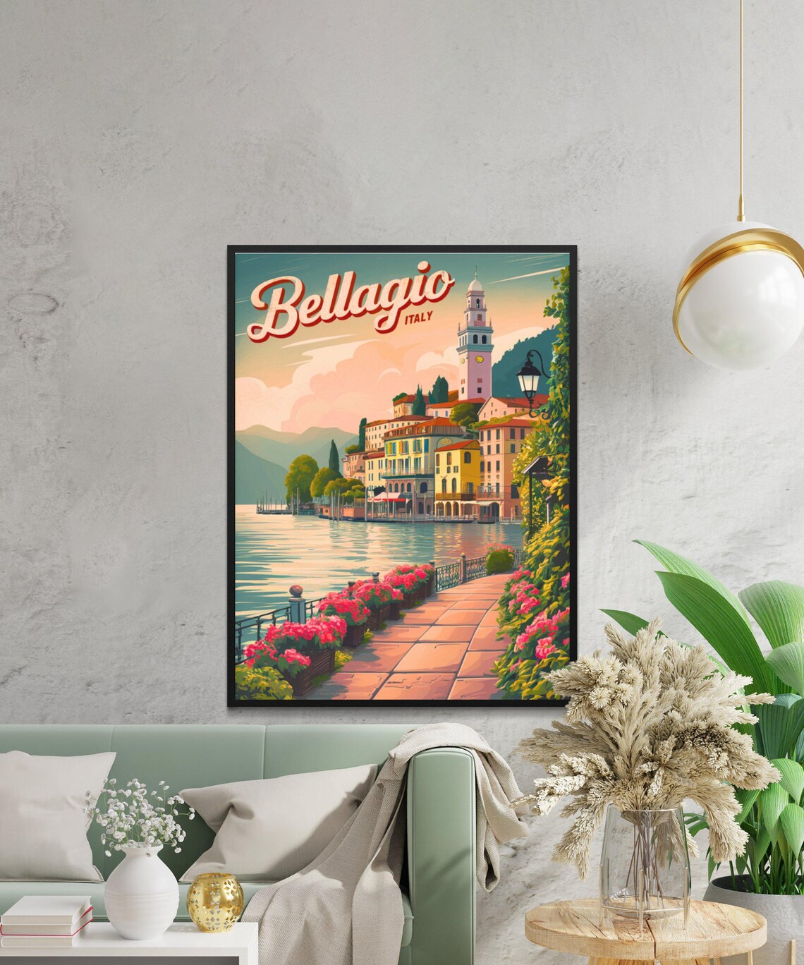 Bellagio Italy Lakeside Promenade Retro Vintage Travel Poster - Image 3