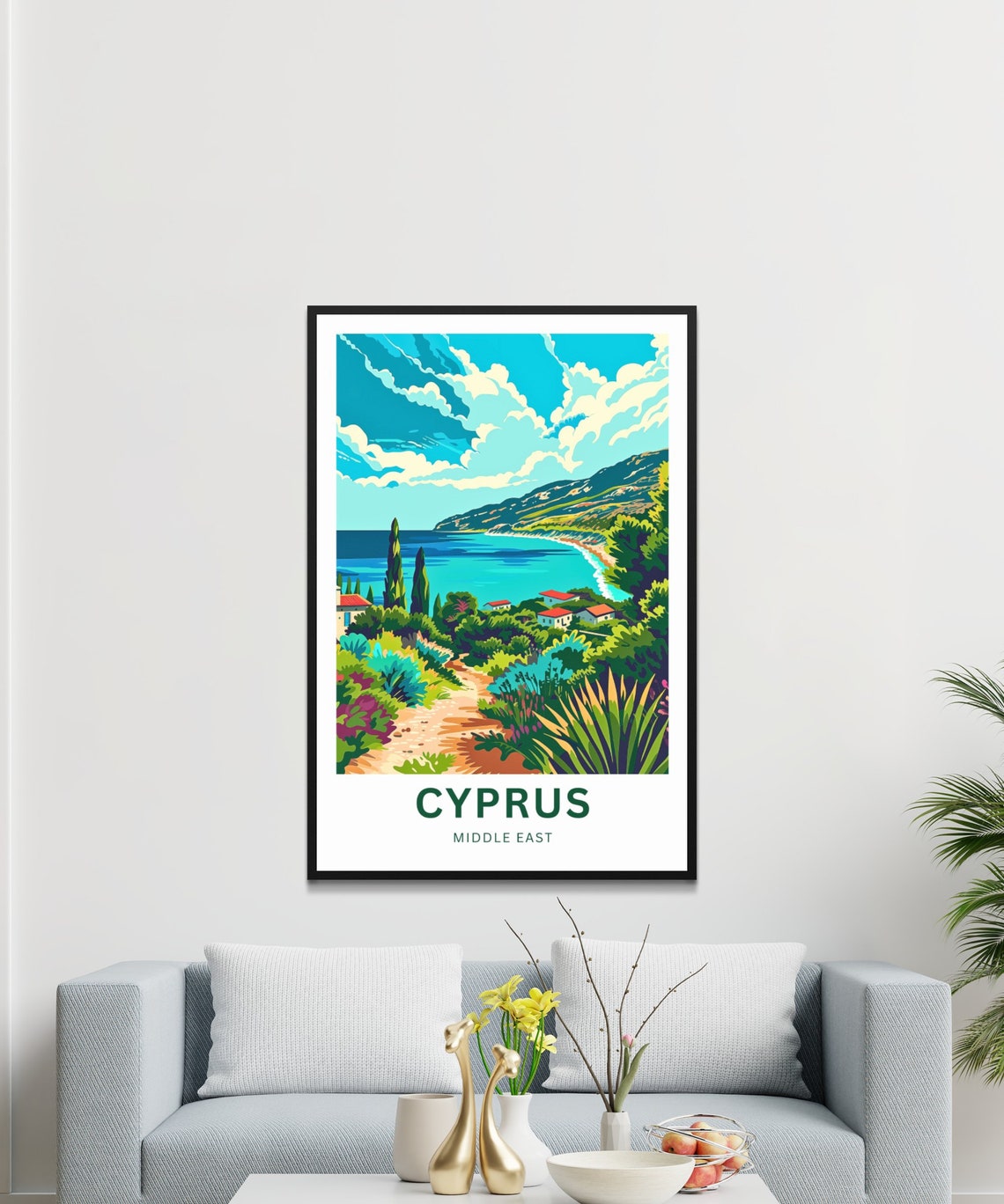 Cyprus Personalized Coastal Garden Path Bay View Travel Poster - Image 2