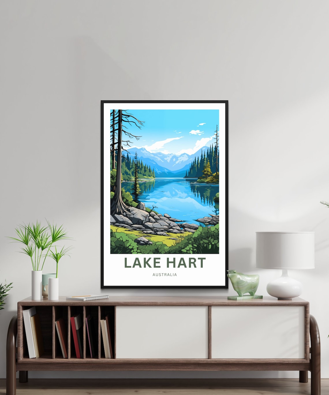 Lake Hart Australia Alpine Lake Vintage Travel Poster Rocky Shore Art - Image 2