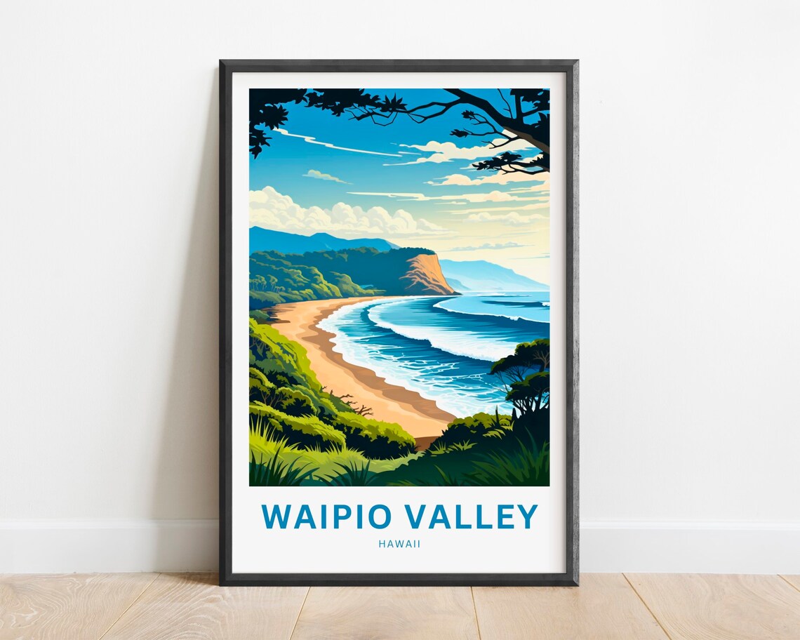 Waipio Valley Hawaii Golden Sand Beach Towering Tall Cliffs Poster