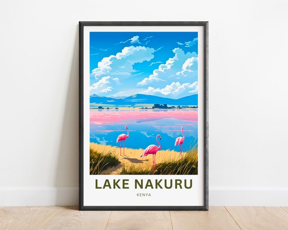 Lake Nakuru Travel Print Lake Nakuru Poster Kenya Wall Art Framed Present Gift Africa Present