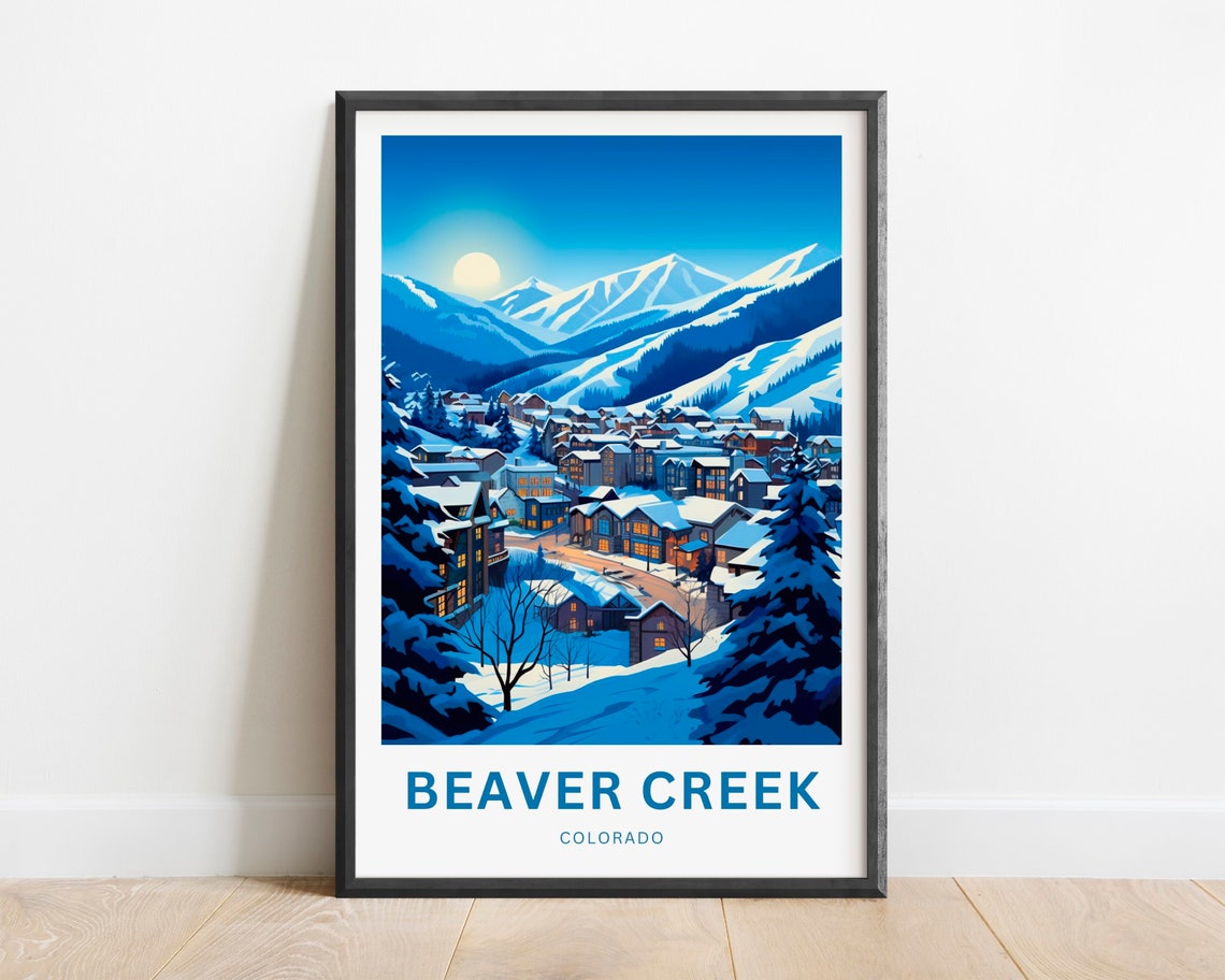 Beaver Creek Colorado Snowy Village Moonlit Winter Ski Poster