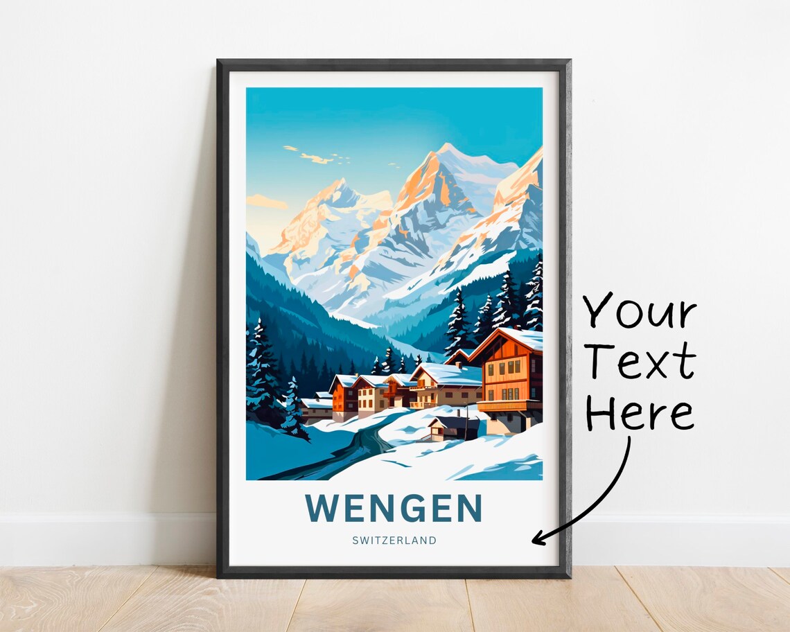 Wengen Switzerland Personalized Snowy Alpine Village Travel Poster