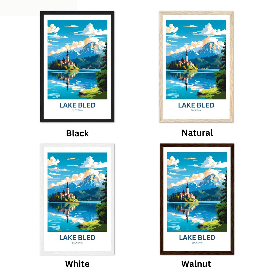 Lake Bled Slovenia Mirror Lake Reflection Island Church Travel Poster - Image 2