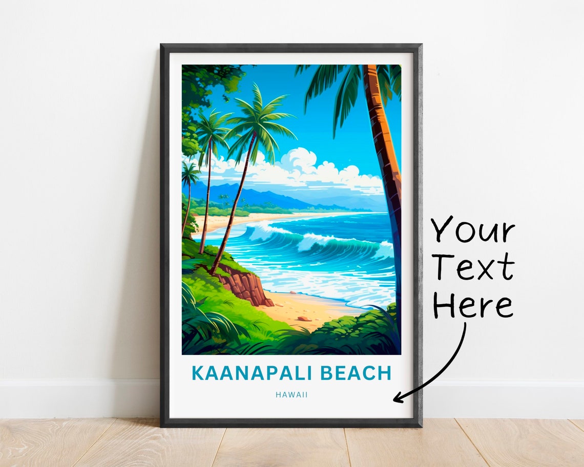 Kaanapali Beach Hawaii Personalized Palm Surf Waves Travel Poster