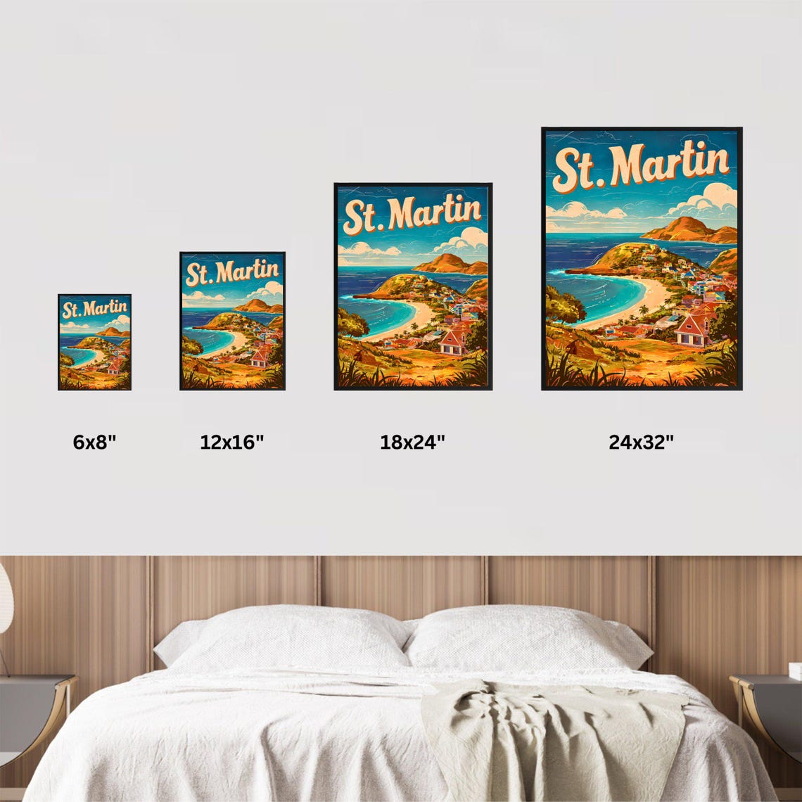 Saint Martin Hillside Beach Town Vintage Island Travel Poster - Image 4