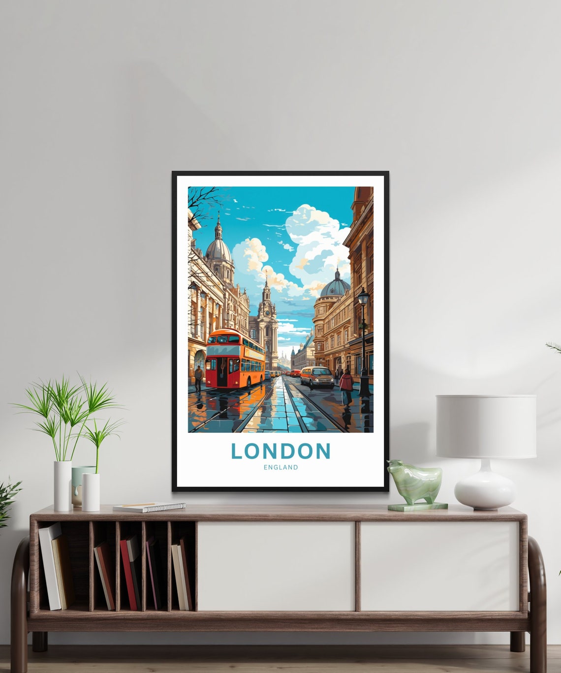 Personalized London England Red Double Decker Bus Street Poster - Image 3