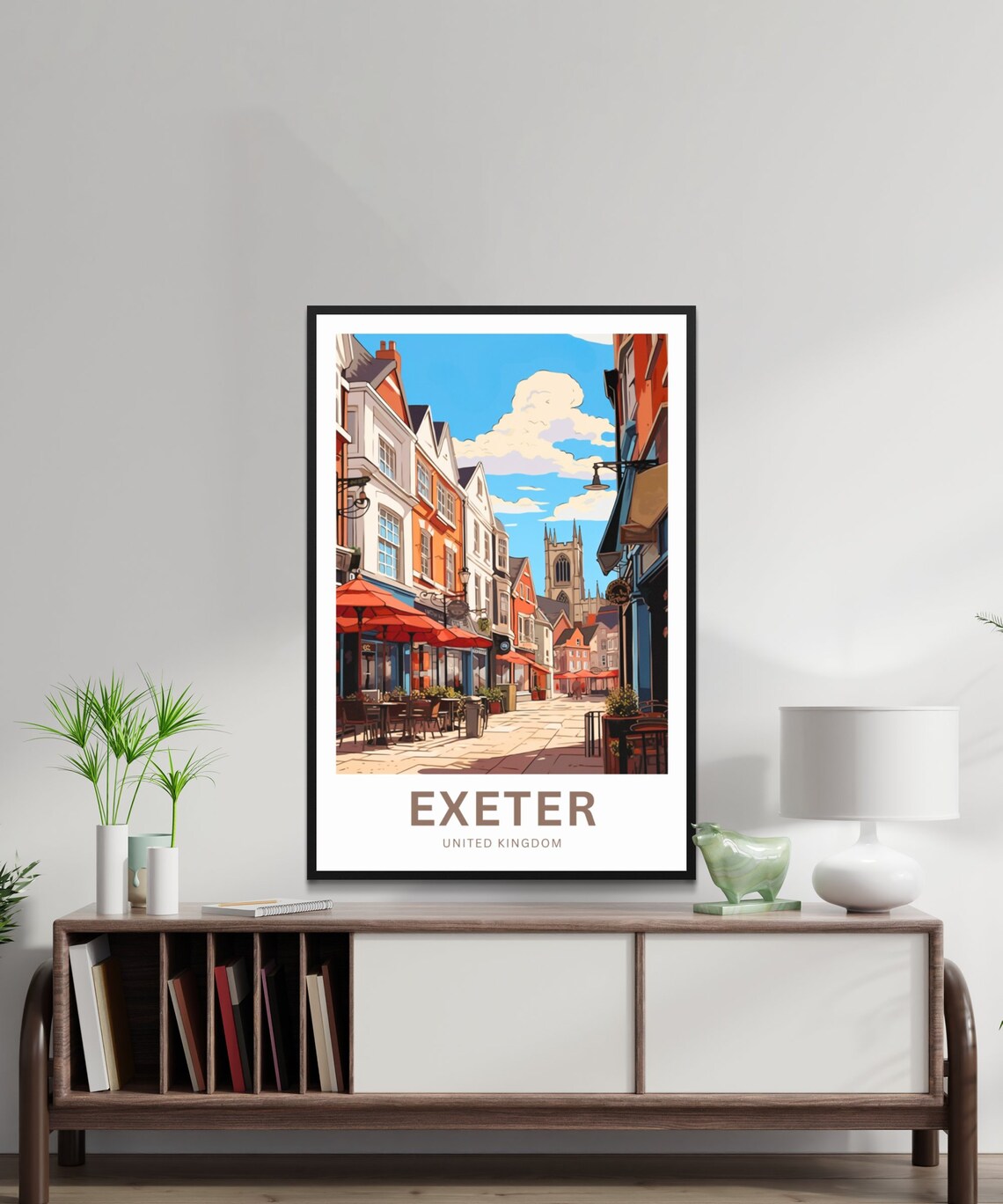 Exeter United Kingdom Cathedral Old Street Cafes Travel Poster - Image 2